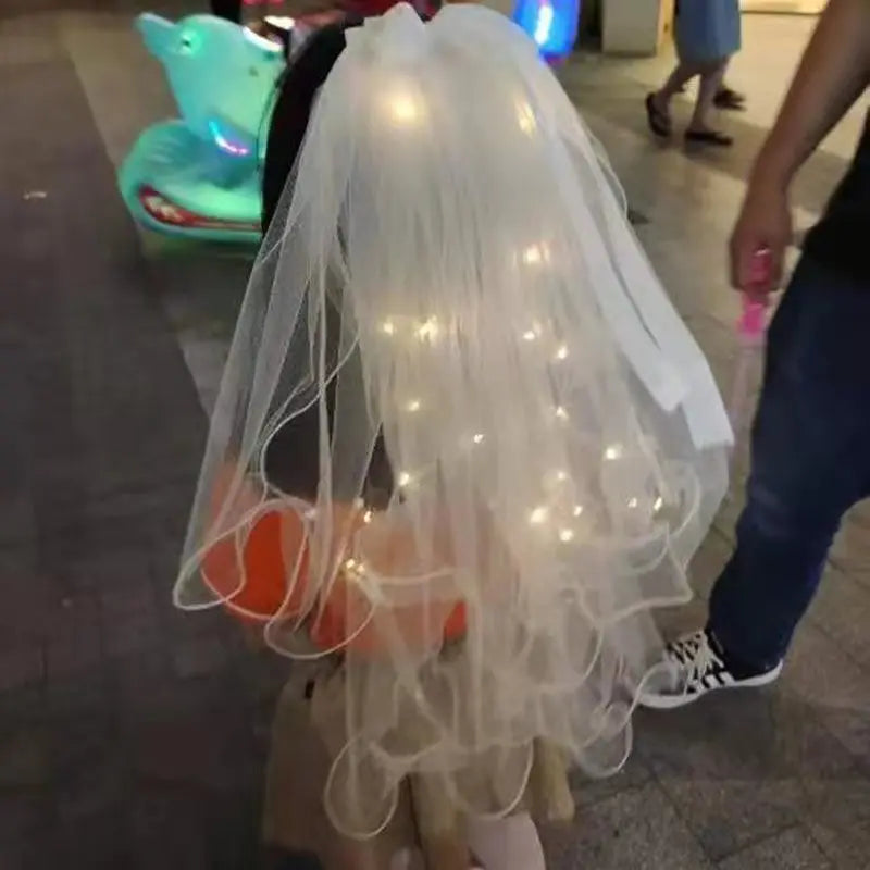 Voile mignon Cheveux Lumineux Fée Ruban Nœud Couronne Lampe LED Mariage Fournitures de Fête Maquillage Fille