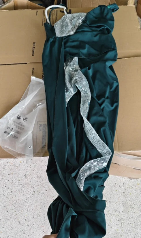 Elegant Lace Sequin Party Dresses Women Off Shoulder Thigh Split Bodycon Prom Dress Long Evening Gown