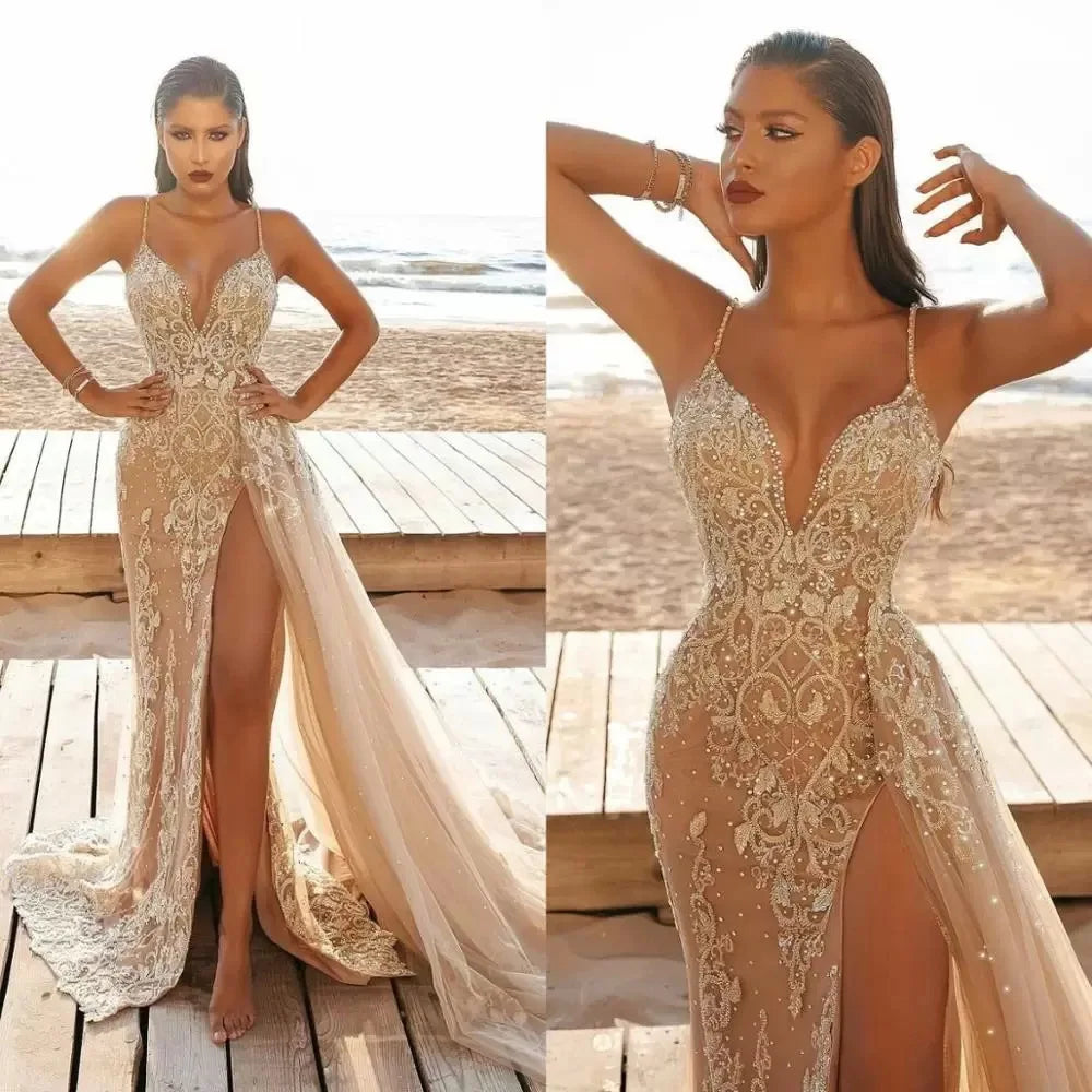 S4133F    2025 Nouvelle robe de soirée élégante de haute qualité avec bretelles et fente haute