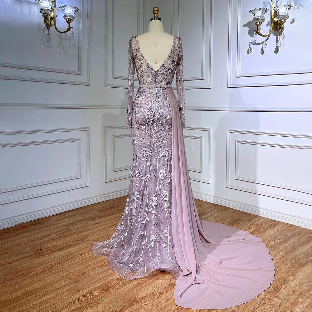 Robe de soirée sirène de luxe Feishiluo pour femmes, manches longues, perlée à la main, robe de bal, décorée de paillettes, taille naturelle
