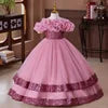 2026 Nouvelle robe de princesse de mariage blanche pour enfants, robe de soirée pour fille, costume de performance de piano, petite robe en dentelle bouffante en tulle à volants pour petites filles