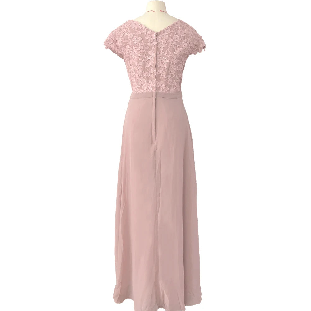 Robes courtes roses pour mère de la mariée, manches courtes, appliqués en dentelle, mousseline, vestido madre del novia, personnalisées