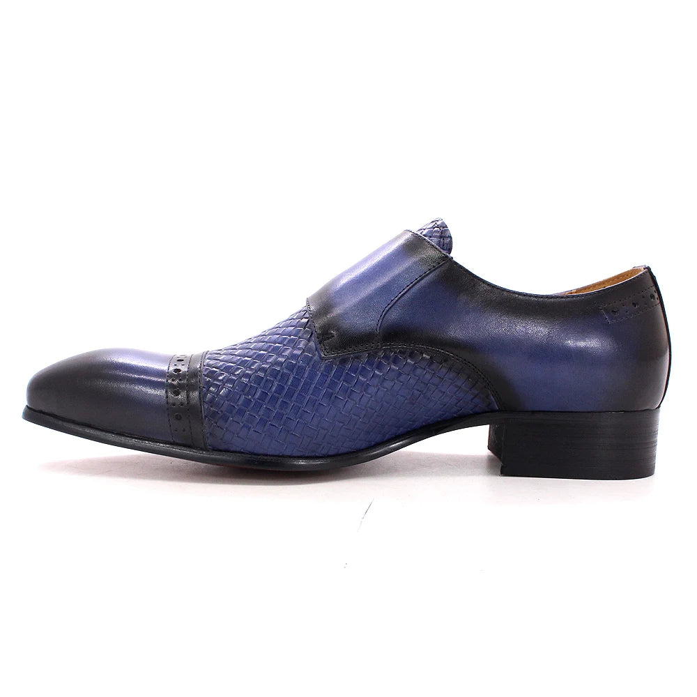 Classic Mens Dress Shoes Genuine Leather Double Buckle Monk Strap Cap Toe Blue Black Wedding Business Formal Suit Shoes for Men