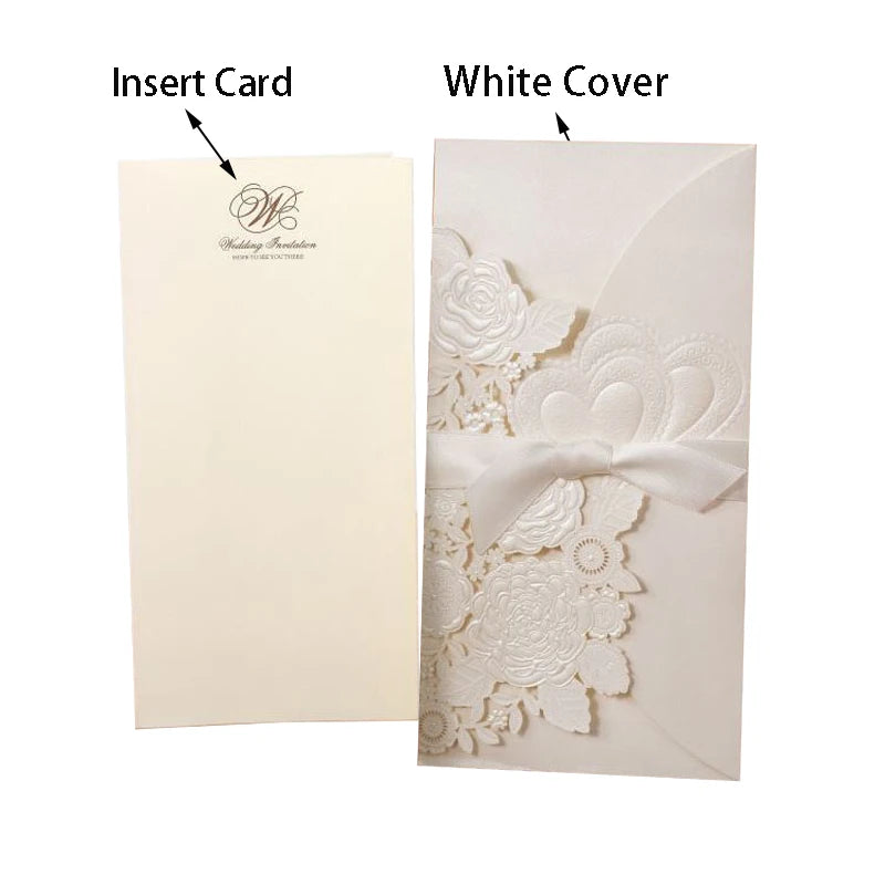 5/10 Pièces Cartes d'Invitation de Mariage Découpées au Laser Cœur d'Amour Personnalisées Cartes de Vœux avec Ruban Fournitures de Fête de Mariage ou de Douche Nuptiale