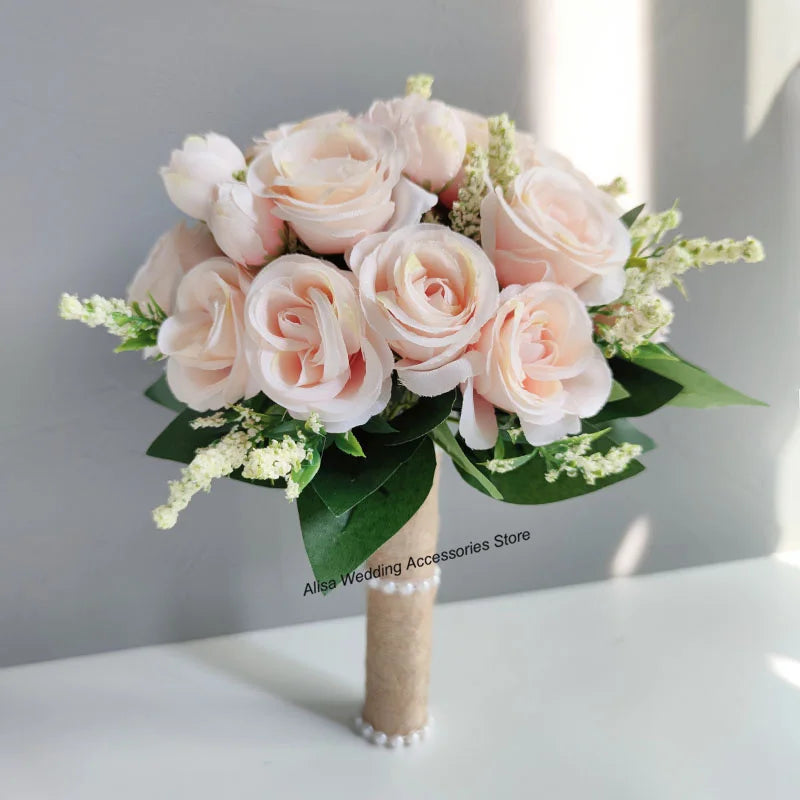 Bouquet de mariée, demoiselle d'honneur, fleurs artificielles en soie blanche, roses, boutonnière de marié, épingles, bouquet de mariage, accessoires de mariage