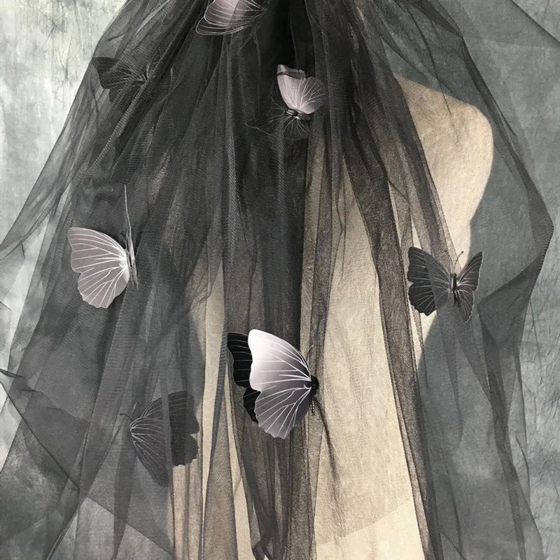 Voile noir gothique pour Halloween, photos de mariée, défilé nuptial, papillon rétro, décoration de fête, accessoires pour cheveux
