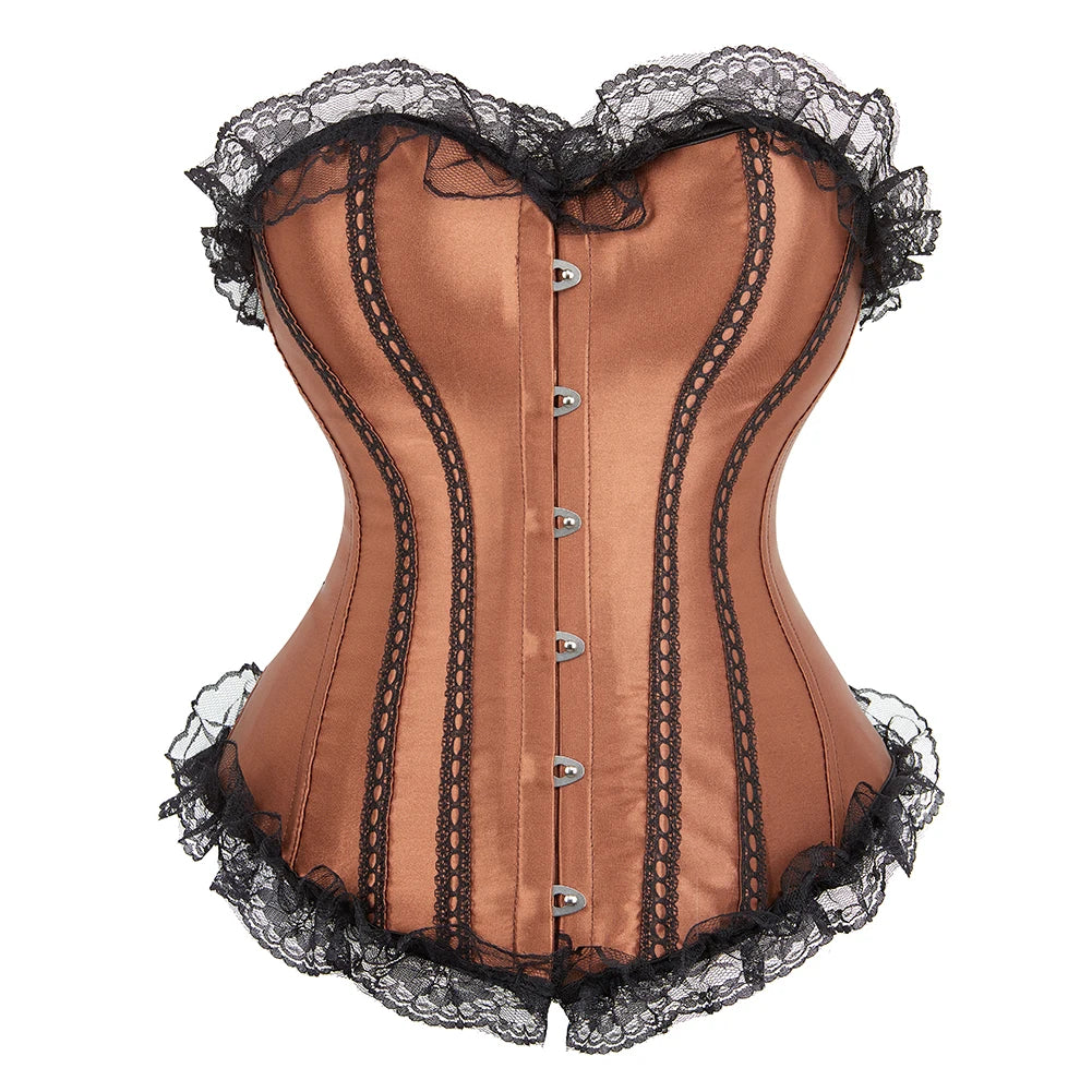 Corset vintage à lacets Overbust avec bustier en strass et satin disponible en grandes tailles