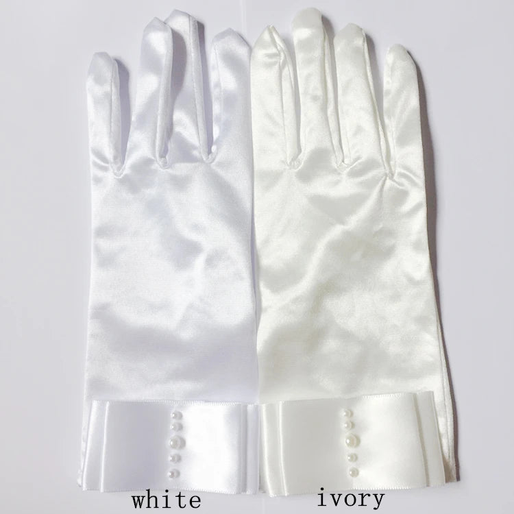 Gants de mariage femme courts poignet satin avec nœud perle blanc jaune rouge rose bleu cadeaux de fête de mariage accessoires de mariage nouveau
