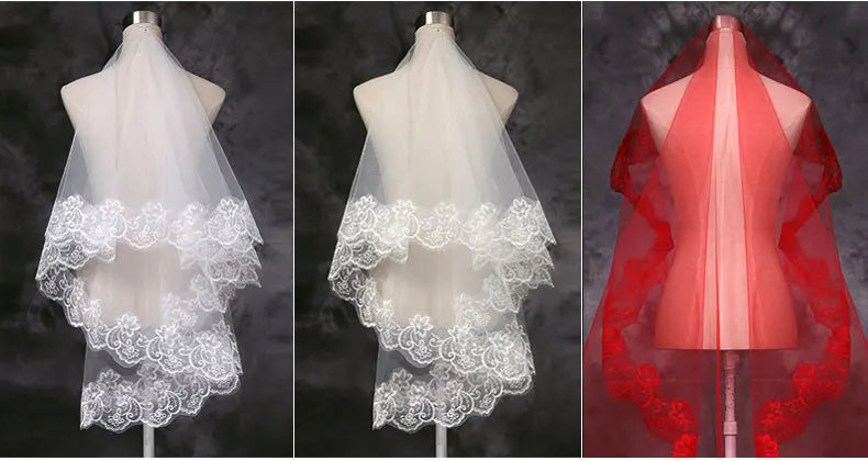 Voiles de mariée 2020 Nouveaux accessoires de mariée coude blanc ivoire rouge avec peigne appliques dentelle voiles de mariée 2020 Nouveau