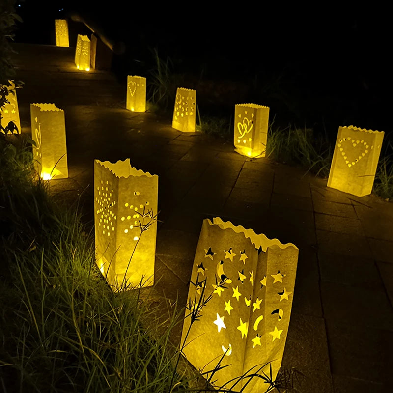 50 pièces/lot Photophore Chauffe-plat Luminaria en papier Sac à bougies pour Noël Fête de mariage en plein air Décoration Fête