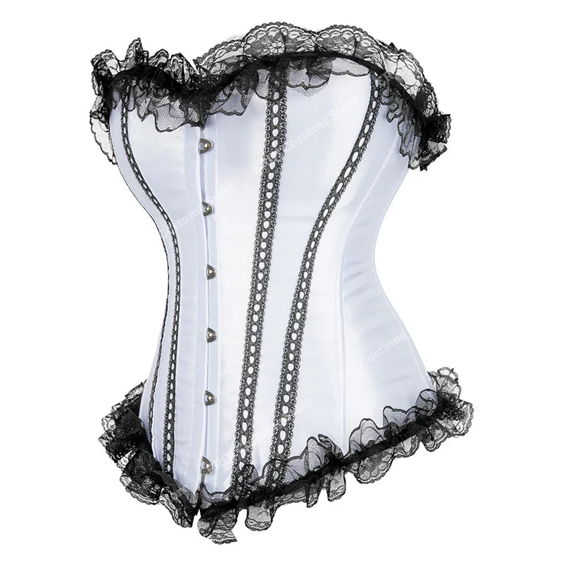 Corset vintage à lacets Overbust avec bustier en strass et satin disponible en grandes tailles