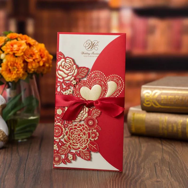 5/10 Pièces Cartes d'Invitation de Mariage Découpées au Laser Cœur d'Amour Personnalisées Cartes de Vœux avec Ruban Fournitures de Fête de Mariage ou de Douche Nuptiale