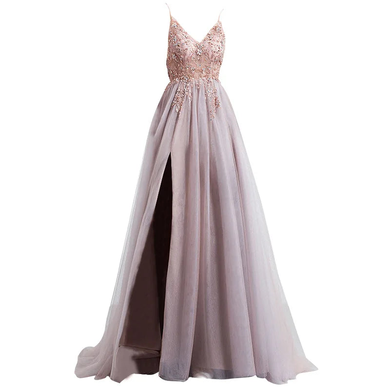 Robe de soirée de mariée rose à fente haute, nouveau style été 2026, coupe Empire, antistatique, pour défilés et dîners de galas annuels
