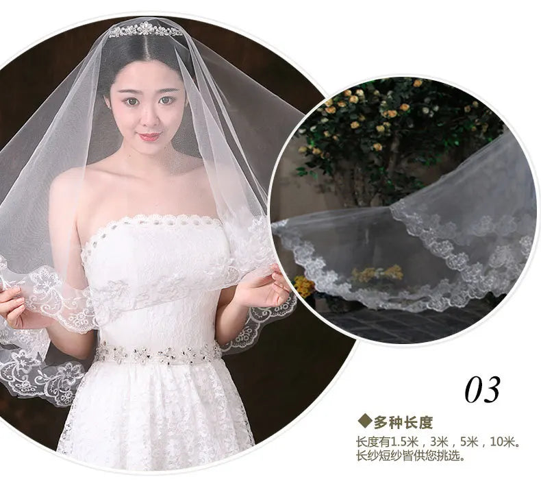 Voiles de mariée 2020 Nouveaux accessoires de mariée coude blanc ivoire rouge avec peigne appliques dentelle voiles de mariée 2020 Nouveau