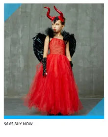 Costume de petite fille vampire gothique Robe de reine maléfique Tutu pour Halloween Fête cosplay Vêtements pour enfants Déguisement