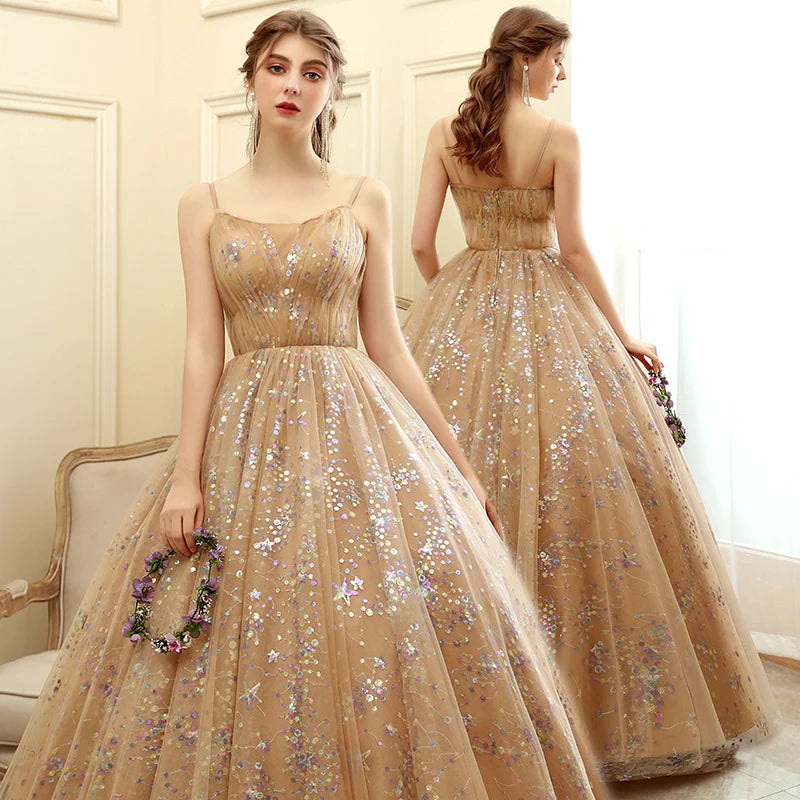 Robe de soirée et de bal Feishiluo pour femme, style moderne, ligne A, longueur ras du sol, avec appliques, décolleté en cœur et dos nu