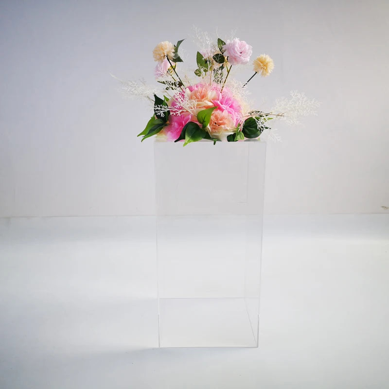 Elegant Clear Acrylic Rectangular Tall Flower Stand for Wedding & Party Romantic Style Home Decorations Supplies Carton Packing