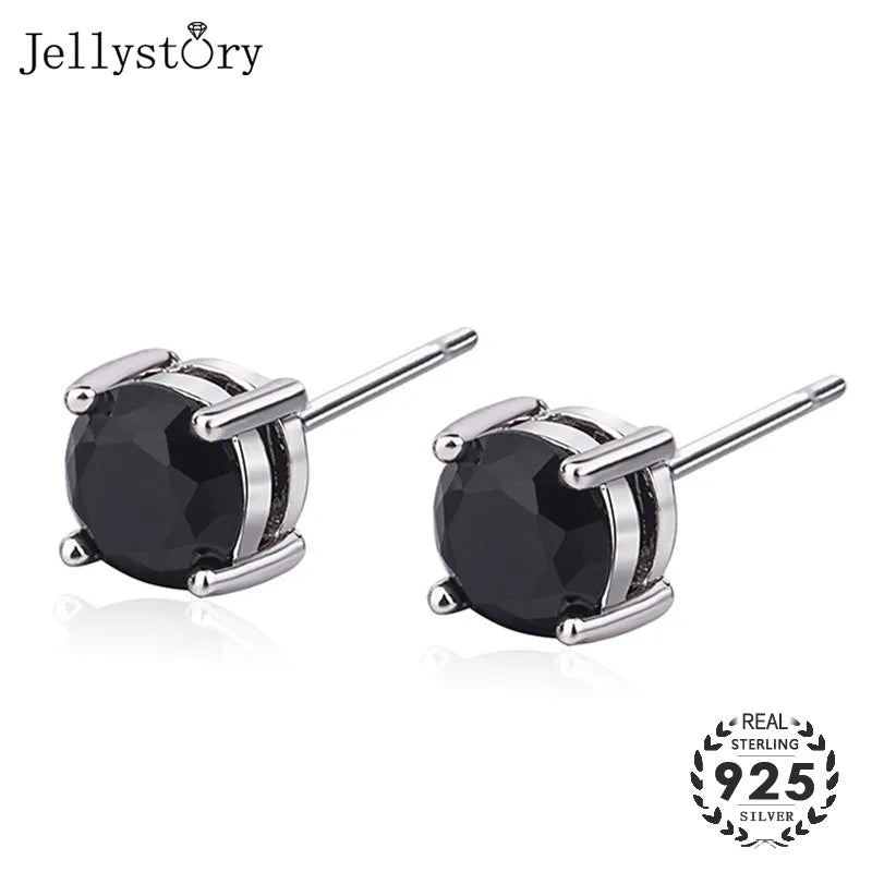 Vintage Obsidian Round Stud Earrings — 925 Sterling Silver