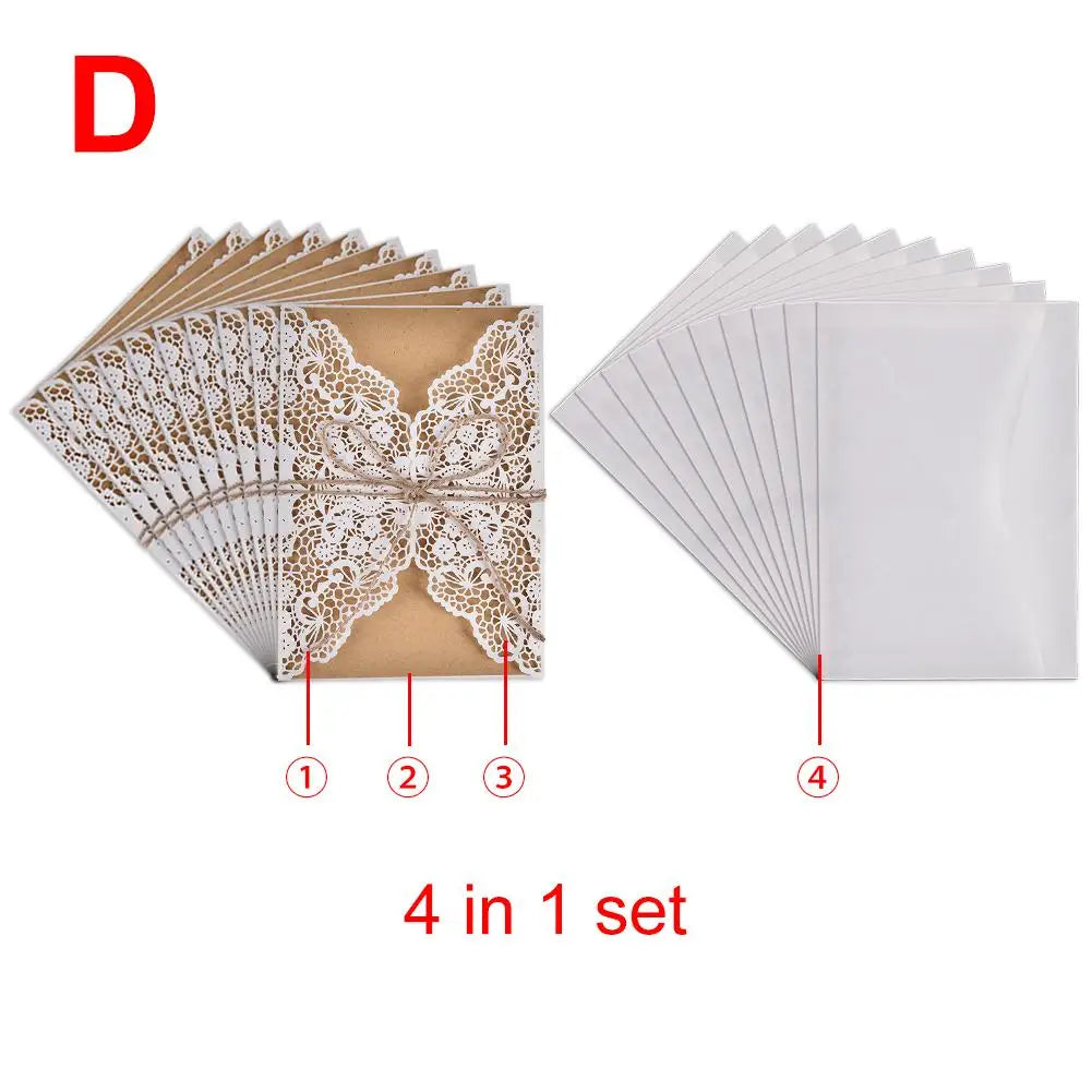 10pcs Faire-part de mariage en dentelle sculptée élégante de style européen Cartes de vœux Fournitures de fête Dropship