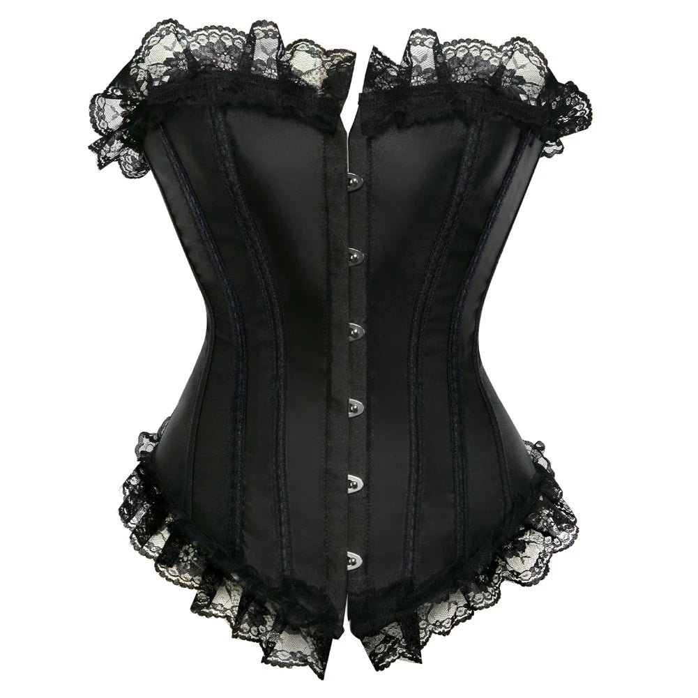 Corset vintage à lacets Overbust avec bustier en strass et satin disponible en grandes tailles