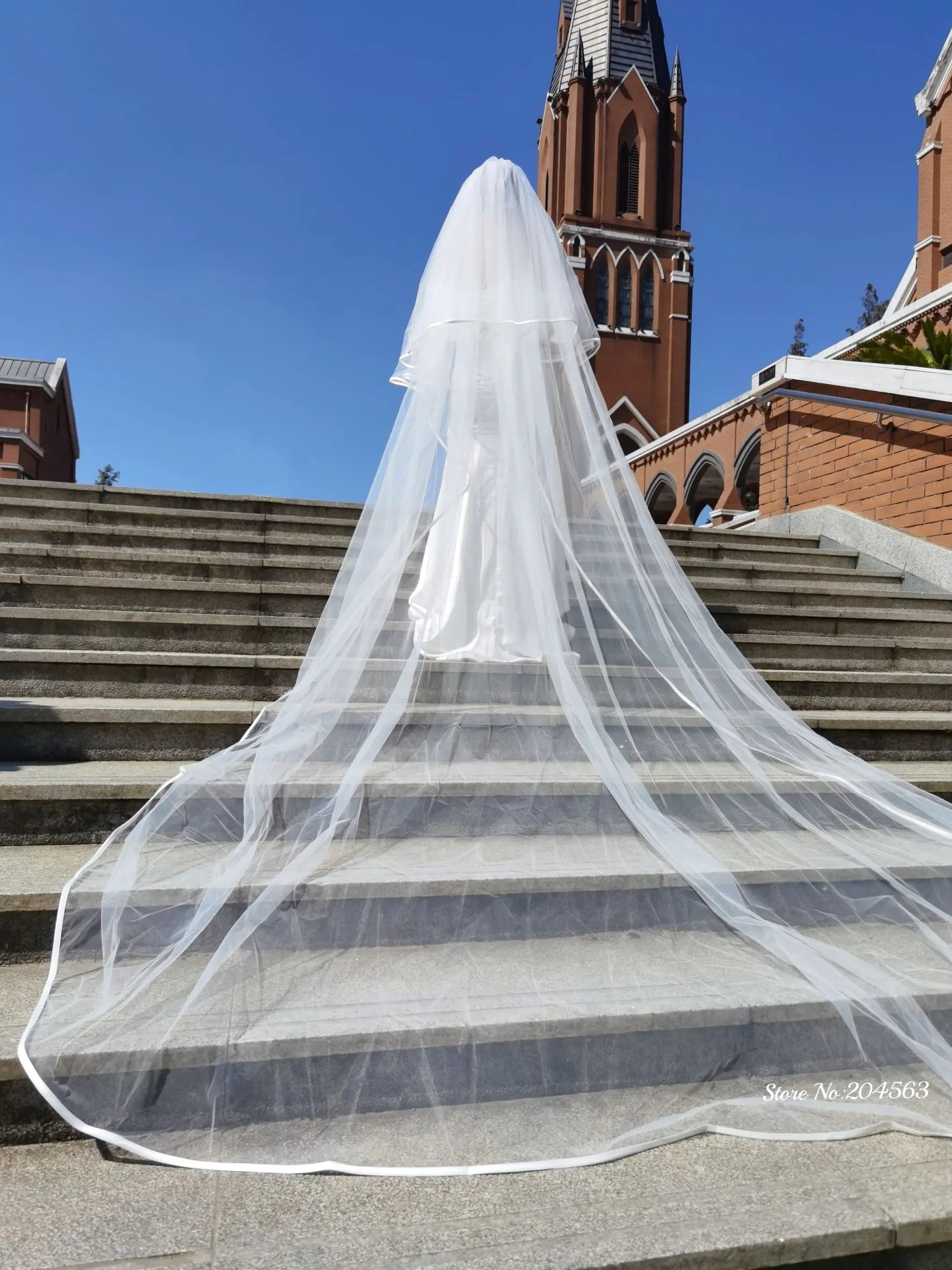 Romantic Two Layer Veil Wedding Veils with Ribbon Edge Church Veil for Bride with Comb Wedding Accessories MM