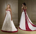 Robes de mariée en satin rouge et blanc brodées sur mesure, rétro, bustier, laçage, traîne de cour, robes de mariée champêtres, vestidos