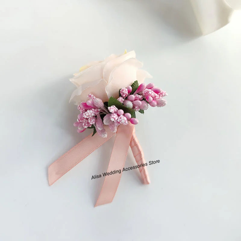 Bouquet de mariée, demoiselle d'honneur, fleurs artificielles en soie blanche, roses, boutonnière de marié, épingles, bouquet de mariage, accessoires de mariage