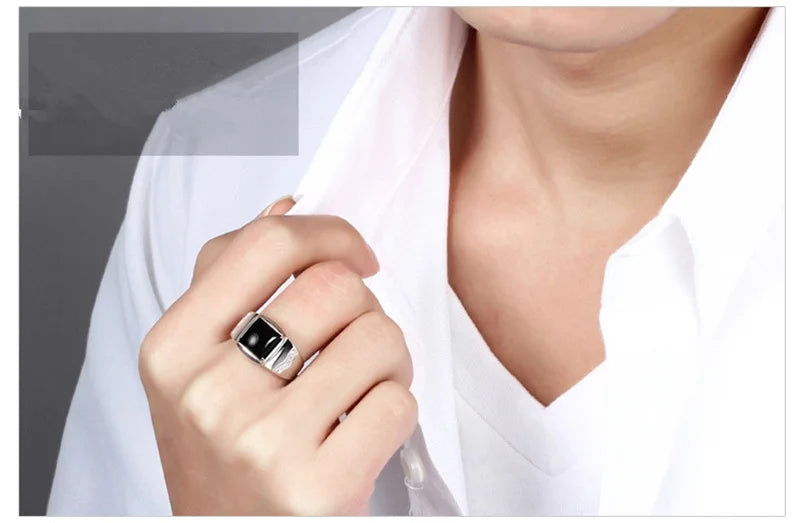 Male Ring For Bridegroom Wedding Accessories On Finger Trendy Silver 925 Ring For Men Jewelry Cool Crystal Black Square Bijou