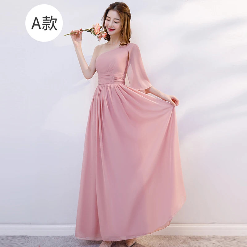 Nouvelle Robe de Demoiselle d'Honneur en Mousseline Rose, Coupe Évasée, Robe de Soirée Simple et Pas Chère pour Femmes