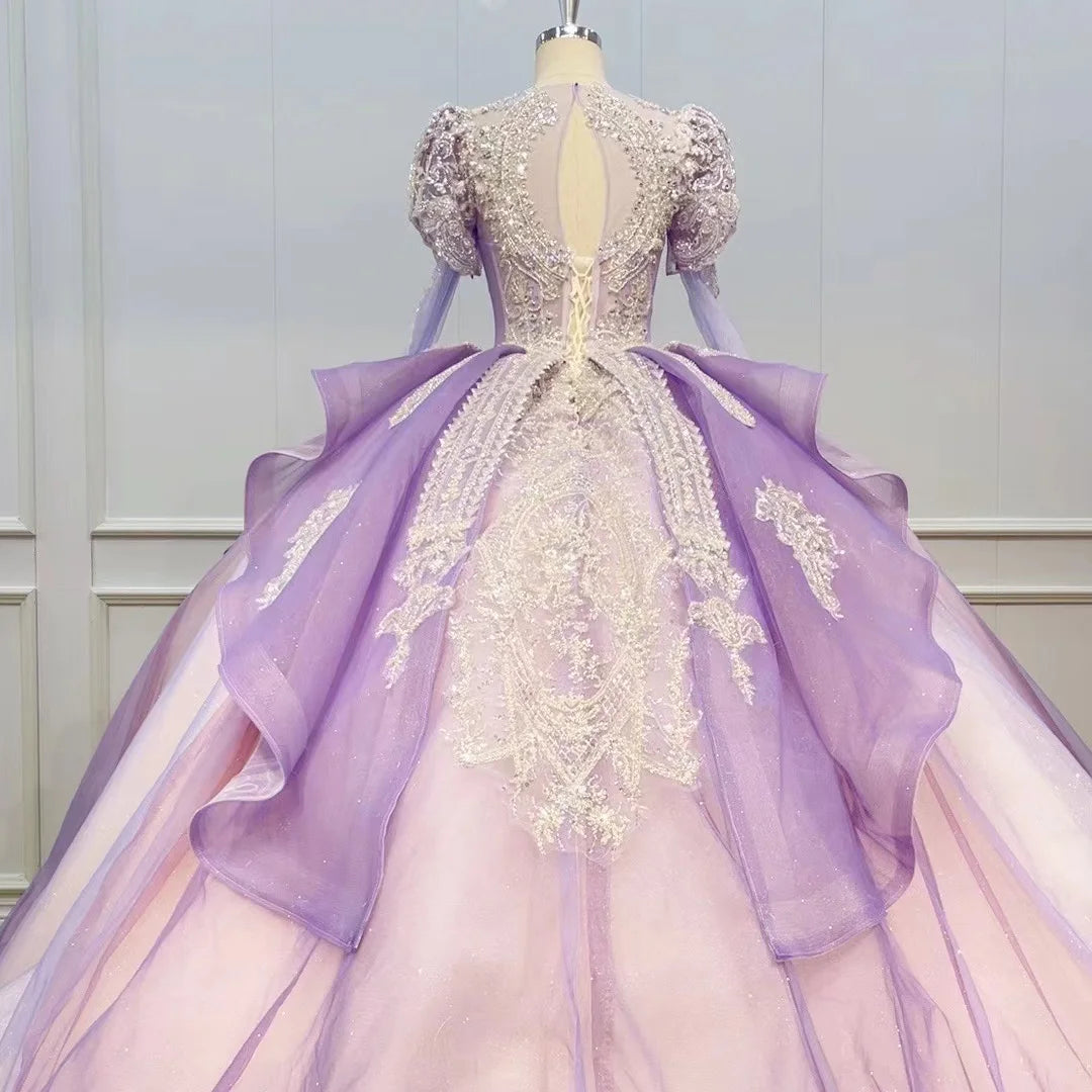 Robe de bal de promo Jancember WN111 à manches longues, violet pailleté, robe de soirée de mariée