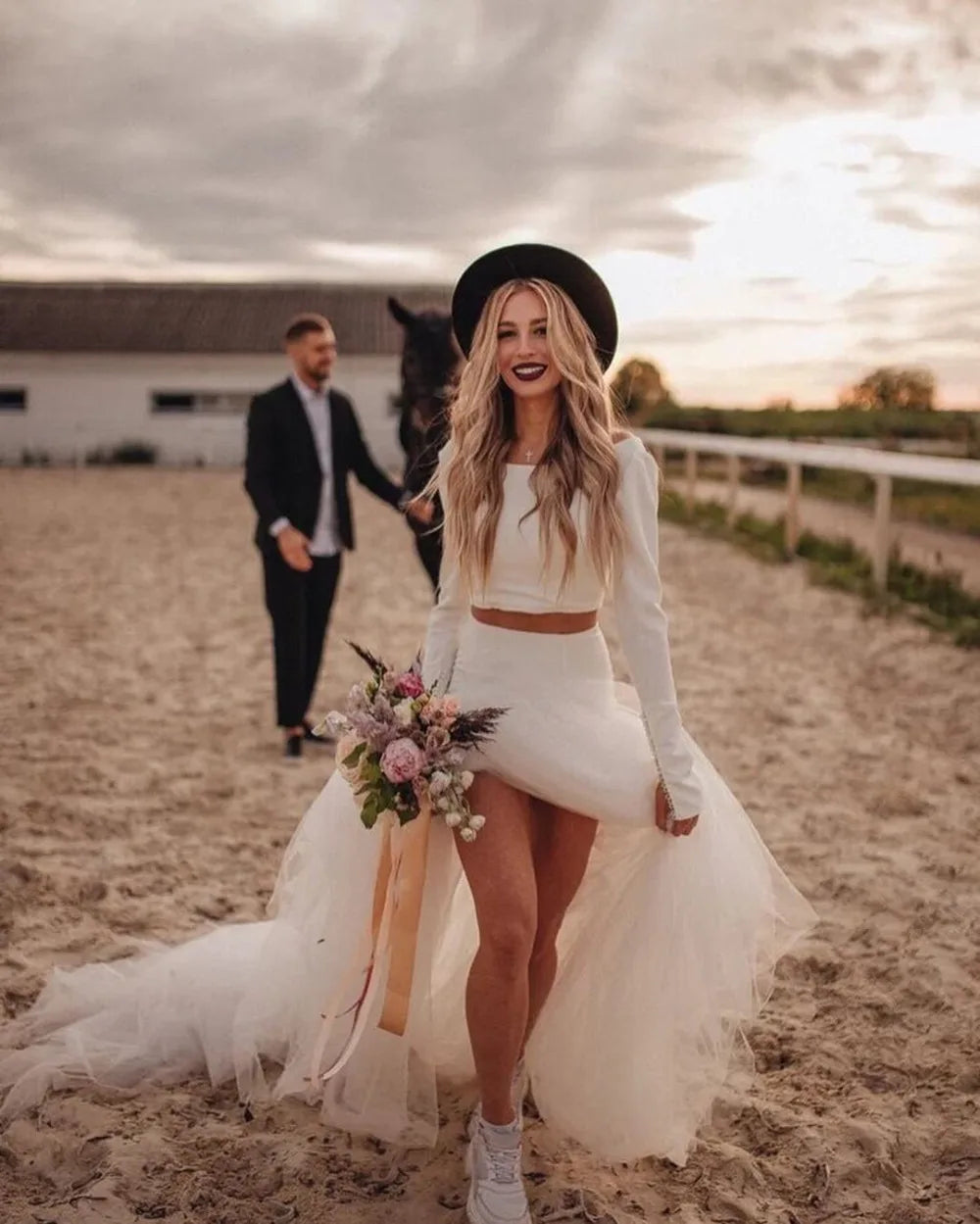 Long Sleeve Mermaid Wedding Dress | Tulle Bridal Gown | Custom & Plus Sizes