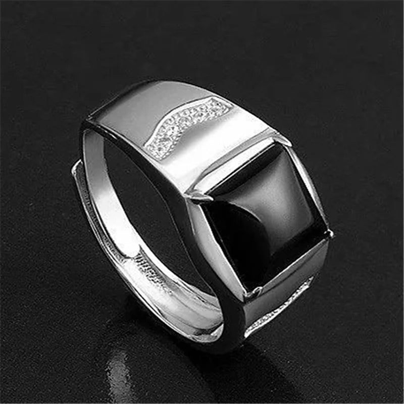 Male Ring For Bridegroom Wedding Accessories On Finger Trendy Silver 925 Ring For Men Jewelry Cool Crystal Black Square Bijou
