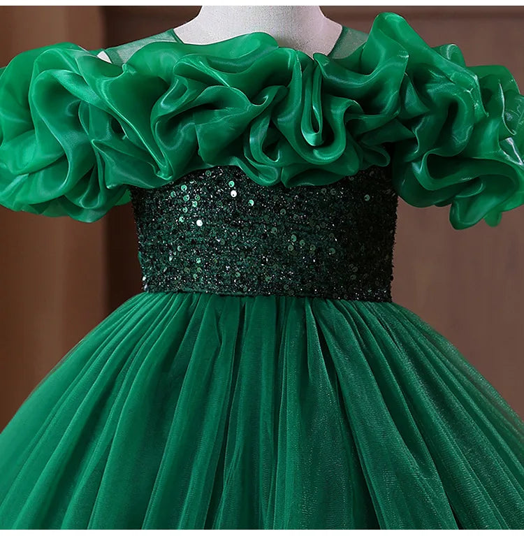 2026 Nouvelle robe de princesse de mariage blanche pour enfants, robe de soirée pour fille, costume de performance de piano, petite robe en dentelle bouffante en tulle à volants pour petites filles