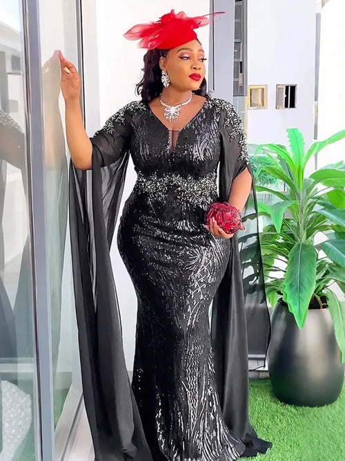 Robes de soirée africaines grande taille 2025 pour femmes, dashiki, Ankara, paillettes, robe de mariée, robe de soirée sexy moulante longue pour Noël