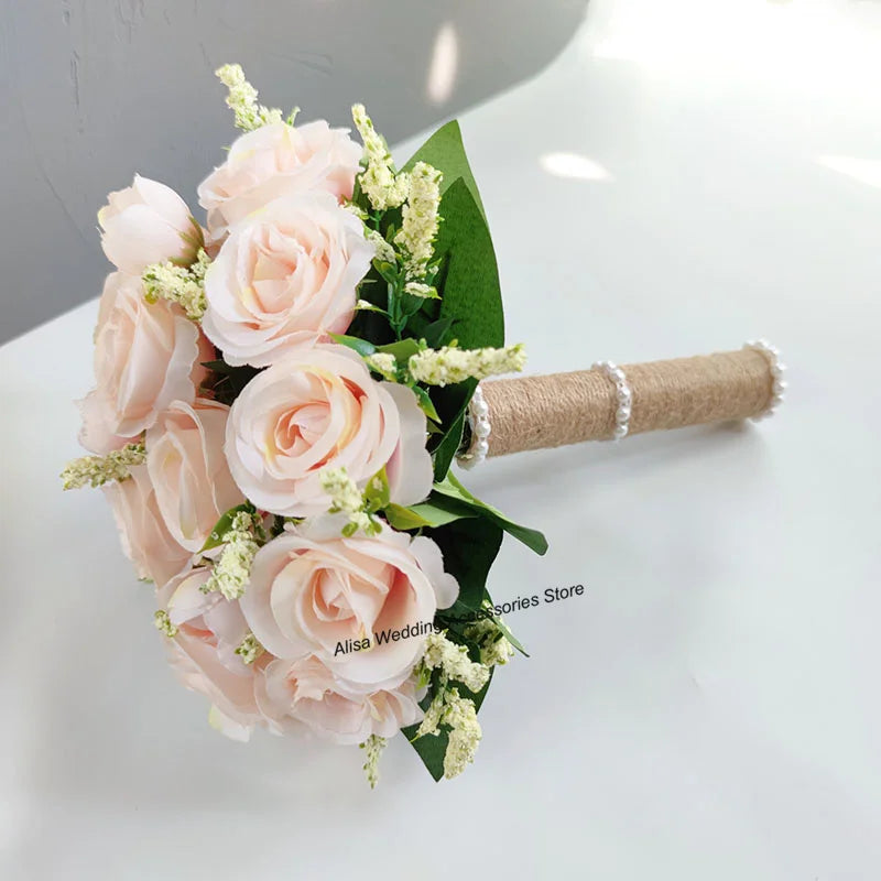 Bouquet de mariée, demoiselle d'honneur, fleurs artificielles en soie blanche, roses, boutonnière de marié, épingles, bouquet de mariage, accessoires de mariage