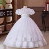 2026 Nouvelle robe de princesse de mariage blanche pour enfants, robe de soirée pour fille, costume de performance de piano, petite robe en dentelle bouffante en tulle à volants pour petites filles