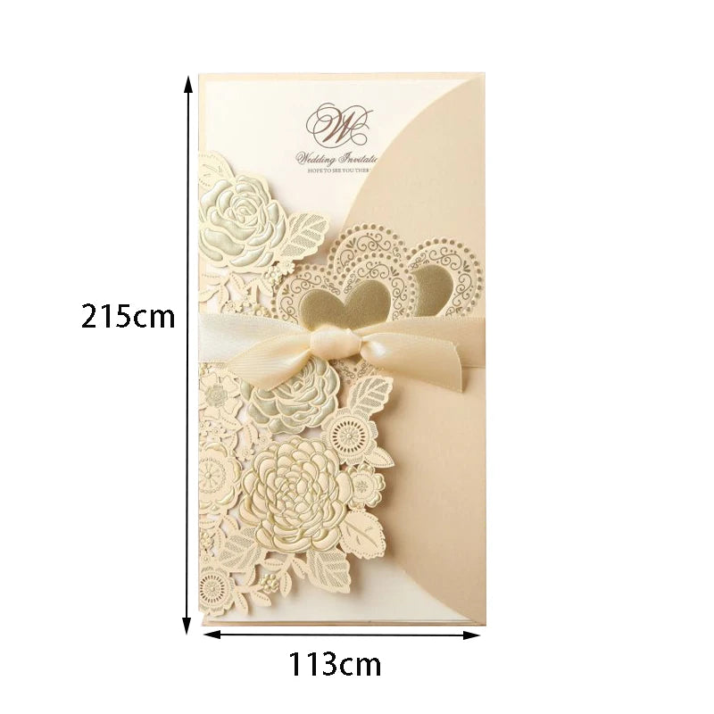 5/10 Pièces Cartes d'Invitation de Mariage Découpées au Laser Cœur d'Amour Personnalisées Cartes de Vœux avec Ruban Fournitures de Fête de Mariage ou de Douche Nuptiale