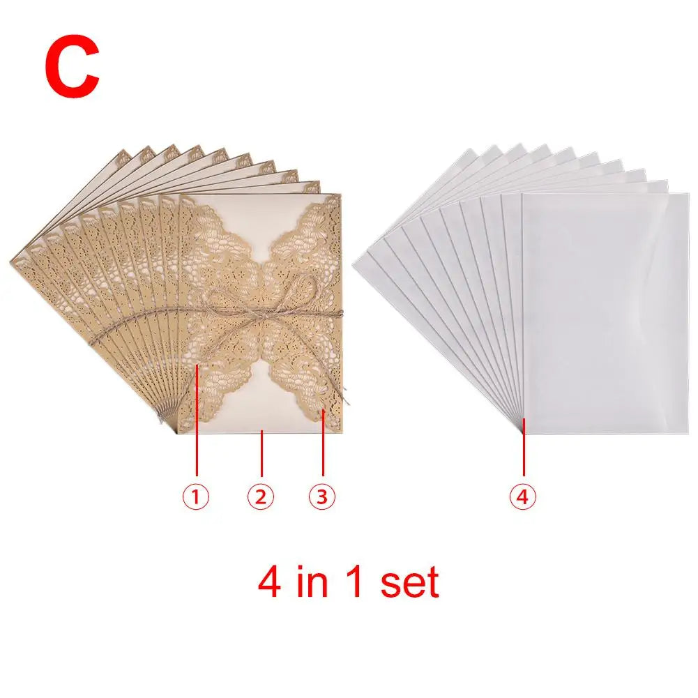 10pcs Faire-part de mariage en dentelle sculptée élégante de style européen Cartes de vœux Fournitures de fête Dropship