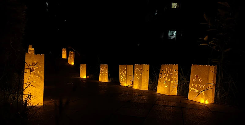 50 pièces/lot Photophore Chauffe-plat Luminaria en papier Sac à bougies pour Noël Fête de mariage en plein air Décoration Fête