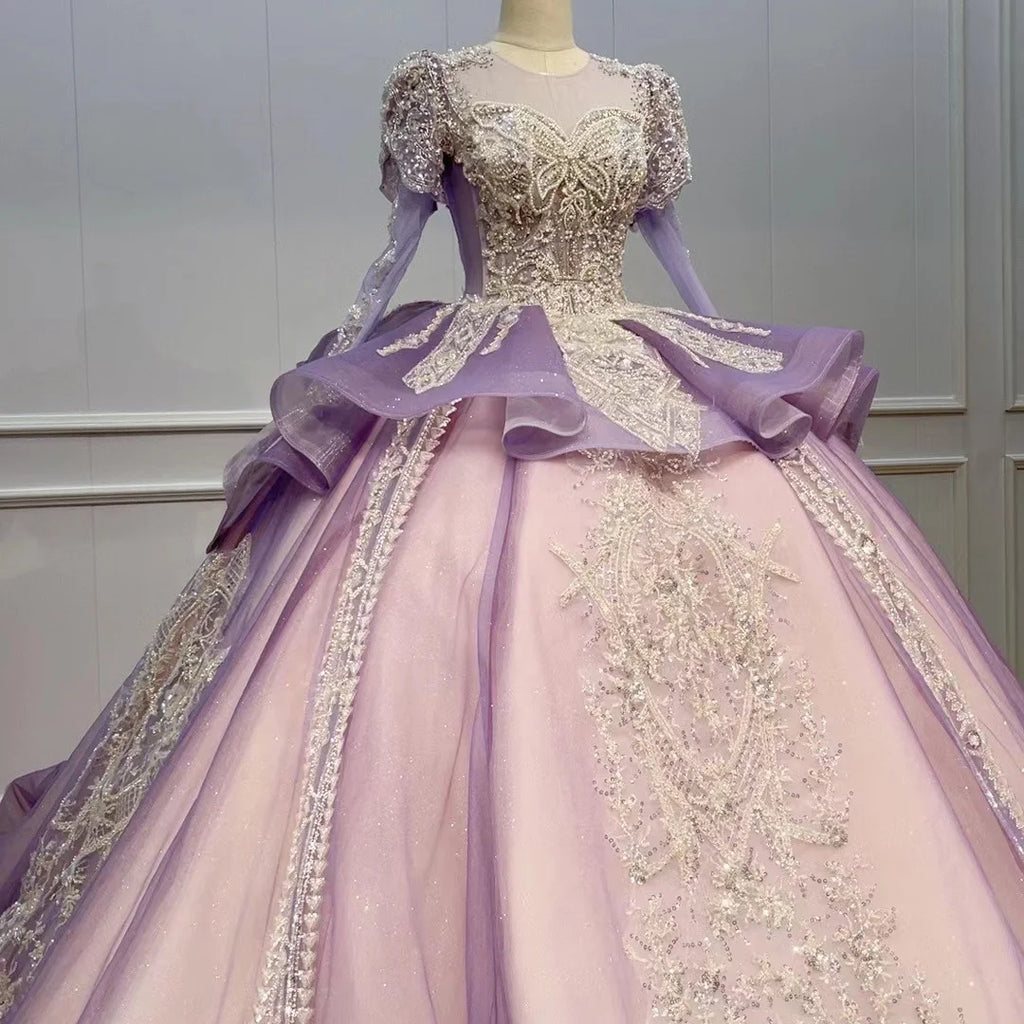 Robe de bal de promo Jancember WN111 à manches longues, violet pailleté, robe de soirée de mariée