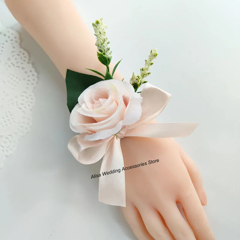 Bouquet de mariée, demoiselle d'honneur, fleurs artificielles en soie blanche, roses, boutonnière de marié, épingles, bouquet de mariage, accessoires de mariage