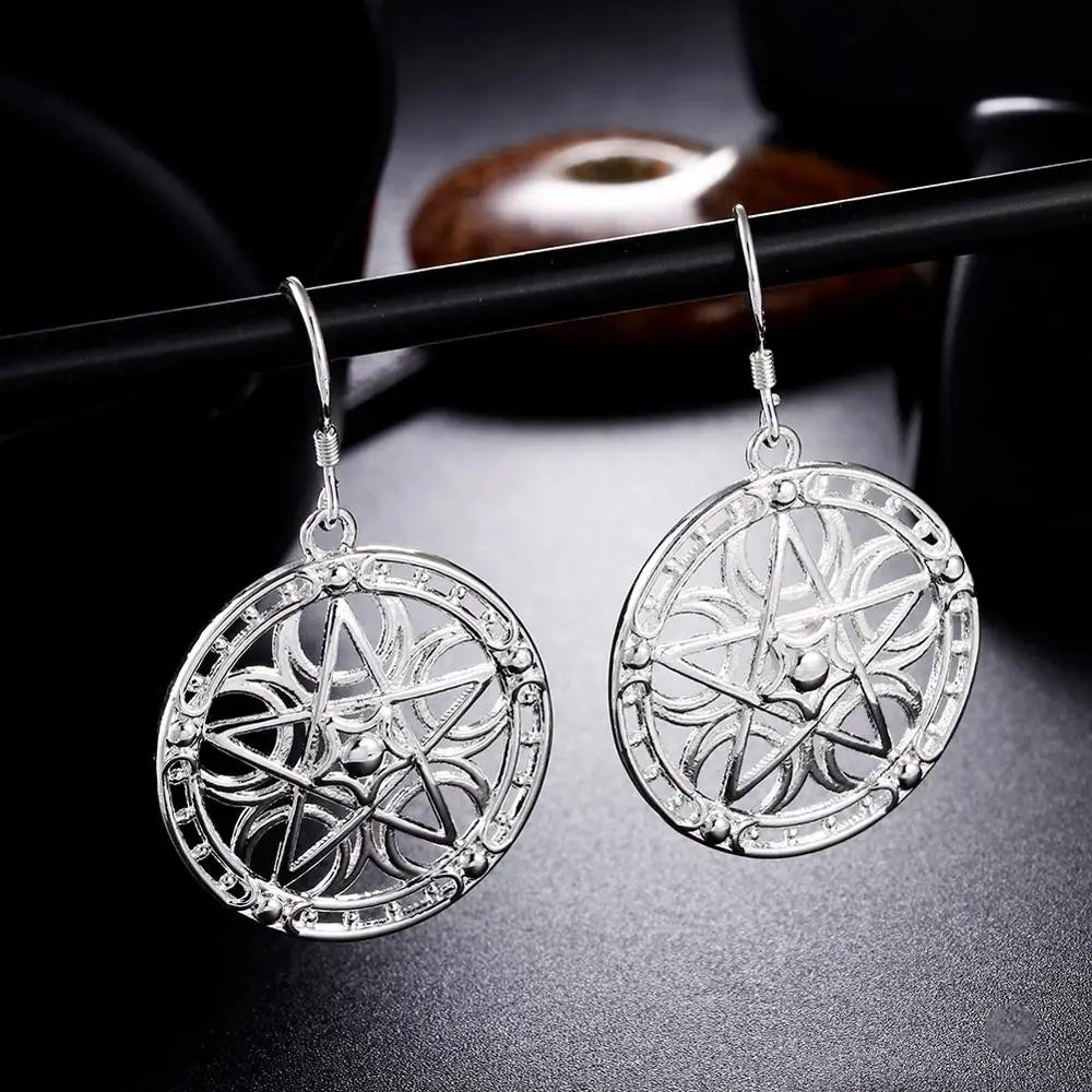 DOTEFFIL Boucles d'oreilles pendantes rondes étoiles en argent sterling 925 pour femmes, mariage, fiançailles, soirée, bijoux de mode