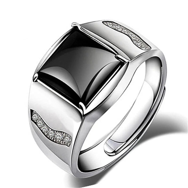 Male Ring For Bridegroom Wedding Accessories On Finger Trendy Silver 925 Ring For Men Jewelry Cool Crystal Black Square Bijou