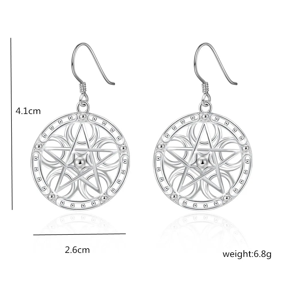 DOTEFFIL Boucles d'oreilles pendantes rondes étoiles en argent sterling 925 pour femmes, mariage, fiançailles, soirée, bijoux de mode