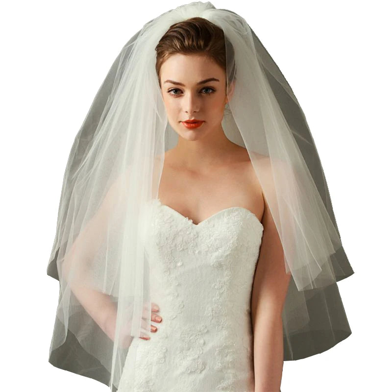 Voile de mariée tendance simple en tulle blanc ivoire, deux couches, voile de mariée pas cher, accessoires de mariée 75 cm, voiles courts pour femmes avec peigne