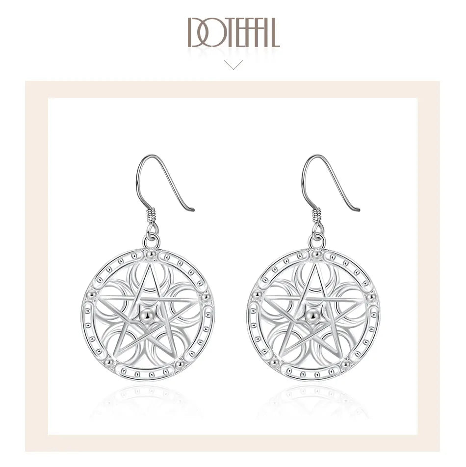 DOTEFFIL Boucles d'oreilles pendantes rondes étoiles en argent sterling 925 pour femmes, mariage, fiançailles, soirée, bijoux de mode