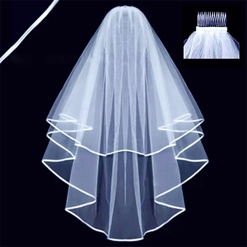 Voile de mariée court et simple en tulle à deux couches avec peigne, blanc ou ivoire, pour la mariée, accessoires de mariage