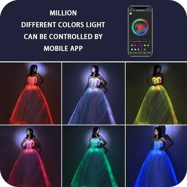 Led Glowing Optical Fiber Formal Elegant Women Ladies Maxi Evening Gown Dress