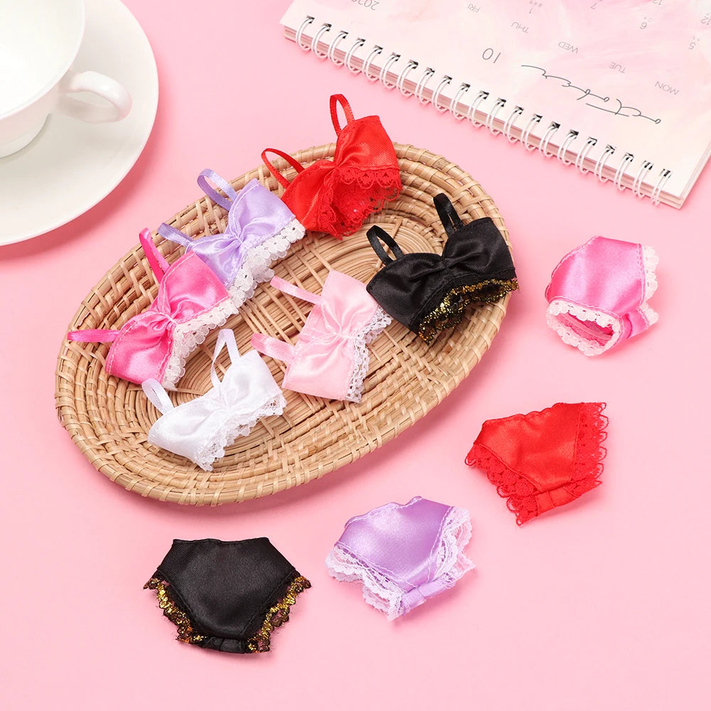 3 pièces/ensemble pyjamas colorés 3 en 1 vêtements sous-vêtements lingerie soutien-gorge robe dentelle accessoires de maison pour poupée 1/6