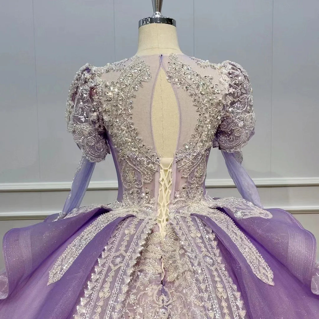 Robe de bal de promo Jancember WN111 à manches longues, violet pailleté, robe de soirée de mariée